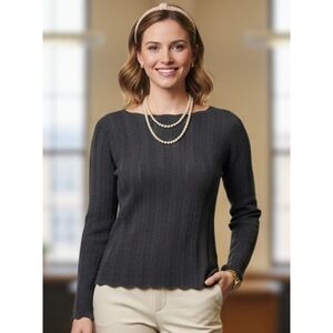 Banana Republic Factory Merino Wool Scallop Hem Sweater Black Size S